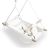 Baby Swing Indoor and Outdoor, Canvas Hammock Swing for Baby to Toddler with a Comfortable Seat, Macaroon Wooden Toy, Adjustable 5-Point Harness,Gift for Baby Boys Girls, 3 Modes, White