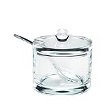 J&M Design Clear Acrylic Sugar Bowl With Lid And Spoon For Coffee , Cereal Bowls , Tea , Countertop Canisters & Baking - 8 oz Container Jar Dispenser Holder - Dishwasher Safe