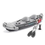 Intex Dakota K2 2 Person Inflatable Vinyl Kayak and Accessory Kit with 86 Inch Oars, Air Pump, and Carry Bag for Lakes and Rivers, Gray and Red