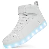 LED Light Up Shoes Unisex High top Sneakers Flashing Shoes for Women Men Teens with USB Charging Glowing Luminous Shoes White