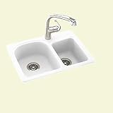 Swanstone KS02518DB.010 Solid Surface 1-Hole Dual Mount Double-Bowl Kitchen Sink, 25-in L X 18-in H X 7.5-in H, White
