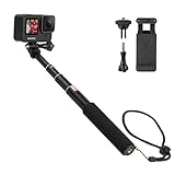 HSU Extendable Selfie Stick，Waterproof Hand Grip for GoPro Hero 11/10/9/8/7/6/5/4, Handheld Monopod Compatible with Cell Phones, AKASO Campark and Other Action Cameras