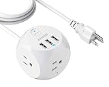 Anker Power Strip with USB, 5 ft Extension Cord, PowerPort Cube USB with 3 Outlets and 3 USB Ports, Portable Design, Overload Protection for iPhone XS/XR, Compact for Travel, Cruise Ship, and Office