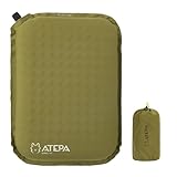 ATEPA Inflatable Seat Cushion Lightweight Self-Inflatable Memory Foam Seat Cushion for Stadium Airplane Trevel, Waterproof Portable Seat Cushion Best for Backpacking Camping Chair Pad, Olive Green