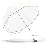 Trenovo 52 inch Clear Bubble Umbrella, Large Canopy Transparent Dome Coverage Stick Umbrella with Reflective Strip, Wedding Style European J Hook Handle Outdoor Umbrella for Women Adult