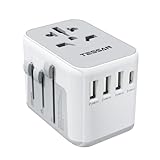TESSAN Universal Power Adapter, International Plug Adaptor with 4 USB Ports (1 USB C), Travel Worldwide Essentials Wall Charger for US to Europe Germany France Spain Ireland Australia(Type C/G/A/I)