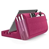 KDD Tablet Pillow Holder, Pillow Soft Pad for Lap, Bed and Desk Tablet Stand Dock with 2 Pocket and 3 Stylus Mount Compatible with iPad Pro 9.7, 10.5,12.9 Air Mini 5 4, Galaxy Tab, Books (Purple)