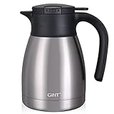 GiNT 34Oz Stainless Steel Thermal Coffee Carafe with Lid/Double Walled Vacuum Thermos / 12 Hour Heat Retention (Silver, 1L)