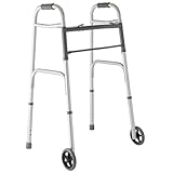 Medline Lightweight Folding Walker with 5' Wheels, Aluminum Frame Supports up to 300 lbs