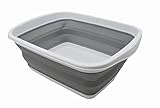 SAMMART 10L (2.6 Gallons) Collapsible Tub - Foldable Dish Tub - Portable Washing Basin - Space Saving Plastic Washtub (White/Grey, 1)