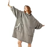 Aircliff Wearable Blanket Hoodie, Oversized Sherpa Sweatshirt Blanket with Hood Pocket and Sleeves, Cozy Soft Warm Plush Hooded Blanket for Adult Women Men Teens, One Size Fits All(Grey)
