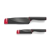 Joseph Joseph Slice & Sharpen 6' Chef's Knive and 3.5' Paring Knife with Sharpening Protective Sheaths, Black