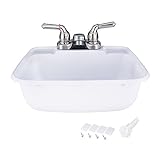 RecPro RV Rectangle Bathroom Sink (White) w/Brushed Nickel Teapot Faucet | RV Lavatory Sink w/faucet | Camper Sink