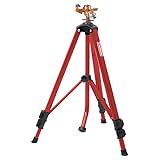 Chapin 4993: Heavy Duty Brass Head Tripod Impact Lawn Sprinkler, 360 Degree Coverage for Large Lawns, Golf Courses, Gardens, Adjustable Height, Gooseneck Hose Connection, Red and Black