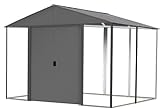 Arrow Shed 8' x 8' Ironwood Galvanized Steel and Wood Panel Hybrid Outdoor Shed Kit, Anthracite