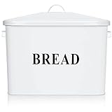 E-far Bread Box, Metal Bread Box with Lid for Kitchen Countertop, Large Bread Bin Holder Storage Container - 13' x 9.8' x 7.3' - Holds 2+ Loaves, Modern Farmhouse & Vintage Style - White