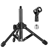 Microphone Stand Desk Tripod, BILIONE Desktop Mic Stand with Microphone Clip, 5/8' to 3/8' Metal Screw Adapter for Blue Yeti Snowball & Other Microphone