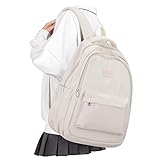 Lightweight School Backpack for Women Men, Laptop Travel Casual Daypack College Secondary School Bags Bookbag for Teenage Girls Boys, Beige