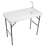 VINGLI Outdoor Folding Fish and Game Cleaning Table w/Sink| Portable & Durable, Standard Garden Connection, Upgraded Drainage Hose, Stainless Steel (Classic)…