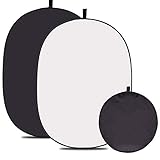 5X3.3 ft (1.5mX1m) 2 in 1 Cotton Muslin Black White Collapsible Reflector Backgrounds Portable Collapsible Reversible Photography Backdrop with Carrying Bag