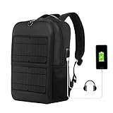 14W Solar Panel Power Backpack Laptop Bag with Handle and USB Charging Port(Black)