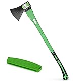WilFiks Chopping Axe, 36” Camping Outdoor Hatchet for Wood Splitting and Kindling, Forged Carbon Steel Heat Treated Hand Maul Tool, Fiberglass Shock Reduction Handle with Anti-Slip Grip