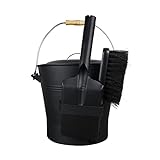 Smedley & York 2.15 Gallon Black Ash Bucket and Fireplace Tool Set with Lid, Shovel & Broom