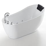 Whirlpool Bathtub 59 in. Acrylic Freestanding Bath Tub Hydromassage Gracefully Oval Shaped 7 Water Jets Soaking SPA, Single-Ended Massage Bathtubs with Black Pillow , White