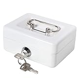 Jssmst Small Lock Cash Box with Key Lock and Slot, Locking Money Box for Kids, White
