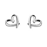 Minimalist Heart Sterling Silver Earrings for Women Girls Teens Charm Hollow Love Hearted Stud Tiny Small Cartilage Tragus Post Pin Hypoallergenic Pierced Ear Jewelry Birthday Valentine's Day Gifts