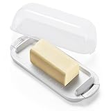Butter Dish with Lid, Airtight Butter Dish for Countertop and Refrigerator,Microwave/Dishwasher Safe, Plastic Butter Keeper Tray for West/ East Coast Butter (White-01)