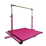 GLANT Gymnastic Kip Bar,Horizontal Bar for Kids Girls Junior,3' to 5' Adjustable Height,Home Gym Equipment,Ideal for Indoor and Home Training,1-4 Levels,300lbs Weight Capacity (Pink MAT)