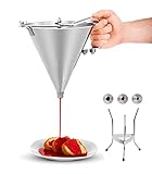 MYOYAY Commercial Stainless Steel Funnel Dispenser, 1800ml Extra Large Capacity Pancake Batter Dispenser with Stand and 3 Nozzles, Great for Pancakes, Cupcakes or Other Baked Goods