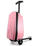 iubest Luggage Carry On Scooter Suitcase for Kids Age 4-15, Detachable & Foldable 4 in 1 Suitcase, Multifunctional Ride On Travel Trolley Scooter Combo-Pink