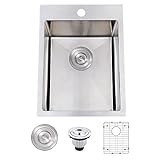SHACO 15x20 Inch Drop In Bar Sink, Small Kitchen Sink for RV, 16 Gauge 304 Stainless Steel Topmount Single Bowl Handmade Wet Prep Sink for Yard Office Utility Laundry with Sink Grid & Drain