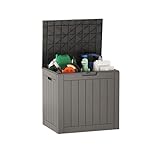 EAST OAK Outdoor Storage Box, 31 Gallon Deck Box Indoor and Outdoor Use, Waterproof Resin Storage Bin for Package Delivery, Patio Cushions, Gardening Tools, Outdoor Toys, Lockable, UV Resistant, Grey