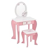 Kids Vanity Table and Stool Set, Girls Vanity Set with Detachable Mirror and Drawer, 2 in 1 Princess Makeup Dressing Table and Writing Desk for Little Girls (Unicorn)