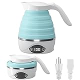 AUCOO Collapsible Travel Kettle Electric Portable Foldable Kettle for Boiling Water, Suitable for 110V & 220V Dual Voltage, for Tea & Coffee, 850W Small Mini BPA-free Silicone Blue