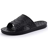 Shevalues Shower Shoes for Women with Arch Support Quick Drying Pool Slides Lightweight Bathroom Slippers with Drain Holes, Black 9.5-10.5 Women /8-9 Men