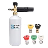 EDOU Pressure Washer Foam Cannon with 1/4in Quick Connector, 1 L, 5 Nozzle Tips - Car Power Washer Attachments Accessories - Soap Foam Cannon Blaster for Car, Floor, Driveway, Window, Roof Cleaning
