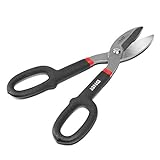 DNA Motoring TOOLS-00119 Straight Cut Tin Snip Shears, Heavy Duty High Carbon Steel with Vinyl-Dipped Handles, 10', Black/Red