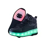 PYYIQI Kids Shoes with Wheels Light Up Roller Skate Shoes LED heelies Shoes for Boys Girls Outdoor Slip On Rechargeable for Halloween Thanksgiving Christmas, Black 32