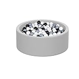 Foam Ball Pit for Baby, Toddler, Boys & Girls 36x11 with 200 Colored Balls 2.75'. Durable Ball Pit Won't Wrinkle. Soft, Safe, Fun Play for Children. Gray Color:Black/White/Grey