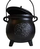 Home Fragrance Potpourris Cauldrons Tree of Life Cast Iron Three Legged with Handle and Lid Large 8'