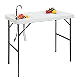 Outvita Fish Cleaning Table, Folding Portable Camping Table with Sink Stainless Steel Faucet Drainage Hose for Garden Patio Backyard BBQ White