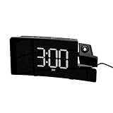 Amazon Basics Rectangular Projection Alarm Clock with FM Radio, USB Phone Charging, Battery Backup, Black