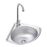 Bathroom Corner Basin Sinks, Boat Caravan RV Triangular Stainless Steel Sink with Down Pipe for RV Caravan Camper Boating Kitchen Washing Sink (With Faucet and Inlet Pipe)
