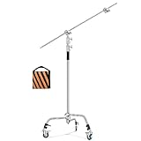 Soonpho 100% Stainless Steel Heavy Duty Light Stand with Wheels & Sandbag, Adjustable Reflector C-Stand with Holding Arm and Adjustable Leg,for Photography Studio Video Reflector,Monolight,Softboxes