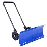 Ohuhu Snow Shovel for Driveway: Heavy Duty Metal Snow Shovels with Wheels for Snow Removal, Wheeled Snow Pusher with Adjustable Angle & Height, 30'x12' Wide Blade Efficient Remove Tool for Doorway