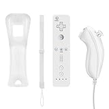 Remote Controller and Nunchuck Controller Replacement for Nintendo Wii and Wii U Controller，Crifeir Wireless Remote and Nunchuck Controller with Silicone Case and Wrist Strap (White)